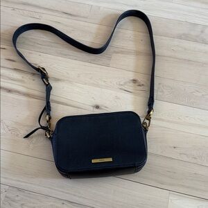 FOSSIL Bryce Small Crossbody Black Leather Bag Purse Brass Hardware Chic